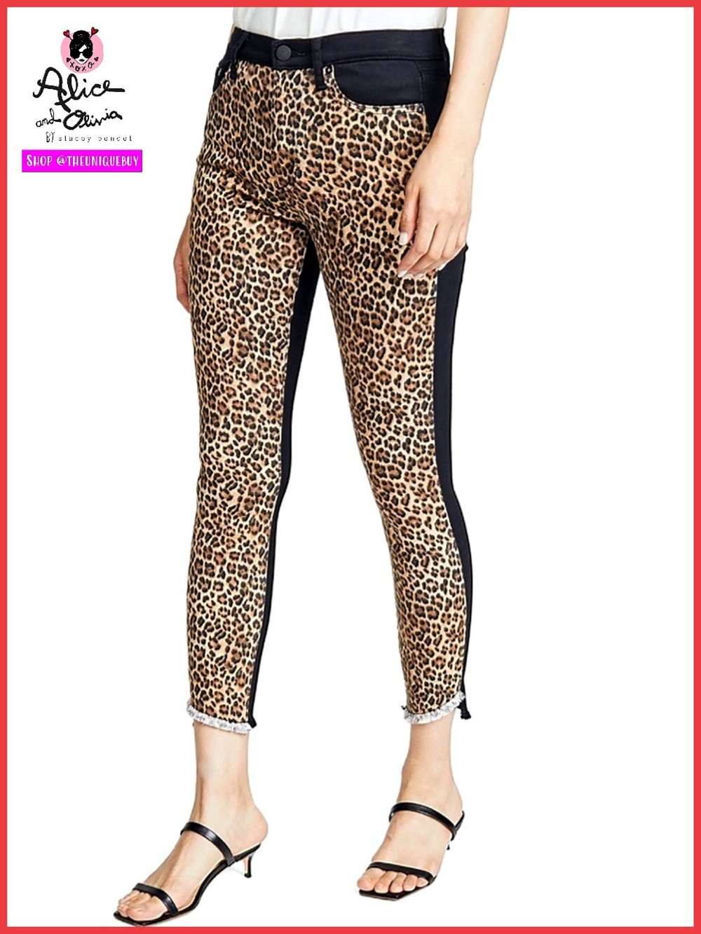 Alice + Olivia Leopard Black Cropped Skinny Denim Jeans Pant